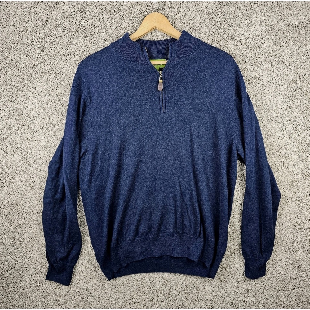 Orvis Silk Cashmere Cotton Blend 1/4 Zip Navy Sweater Pullover Mens Large